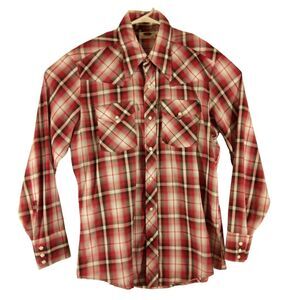 Mr. Leggs vintage pearl snap shirt mens L Large 16-16.5 red plaid USA made